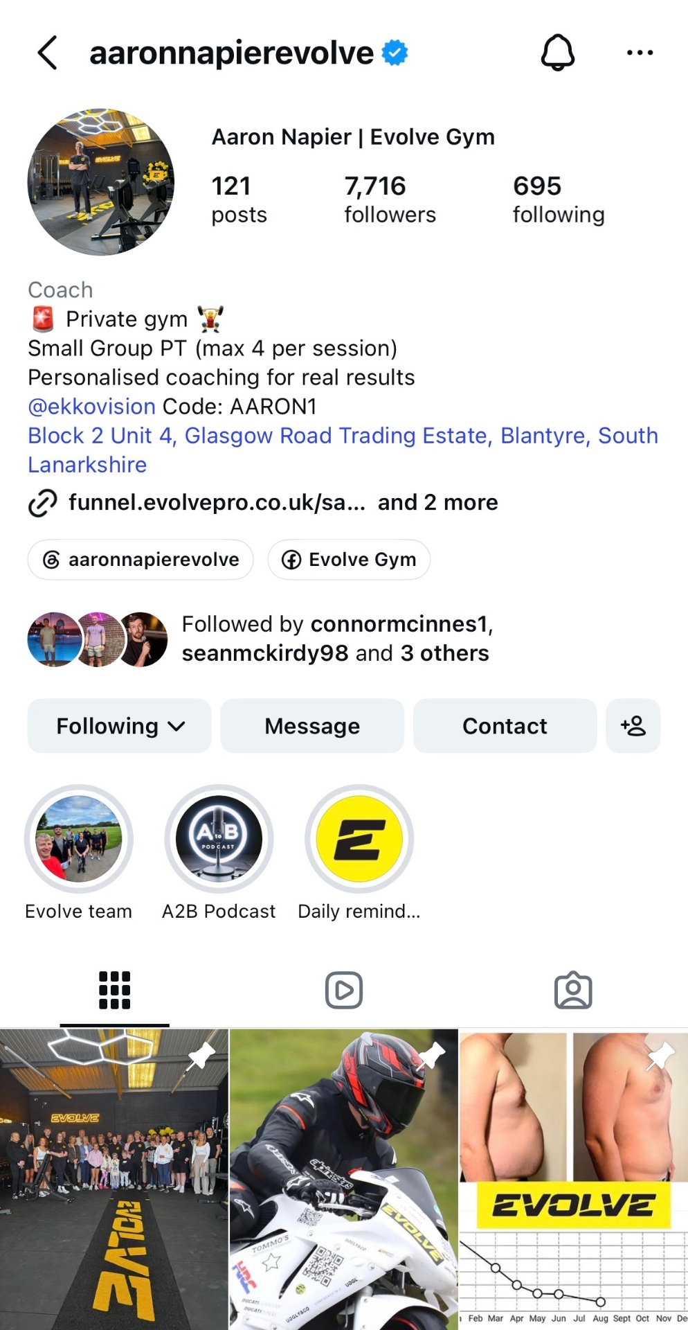 Aaron Napier · Evolve Gym Instagram profile