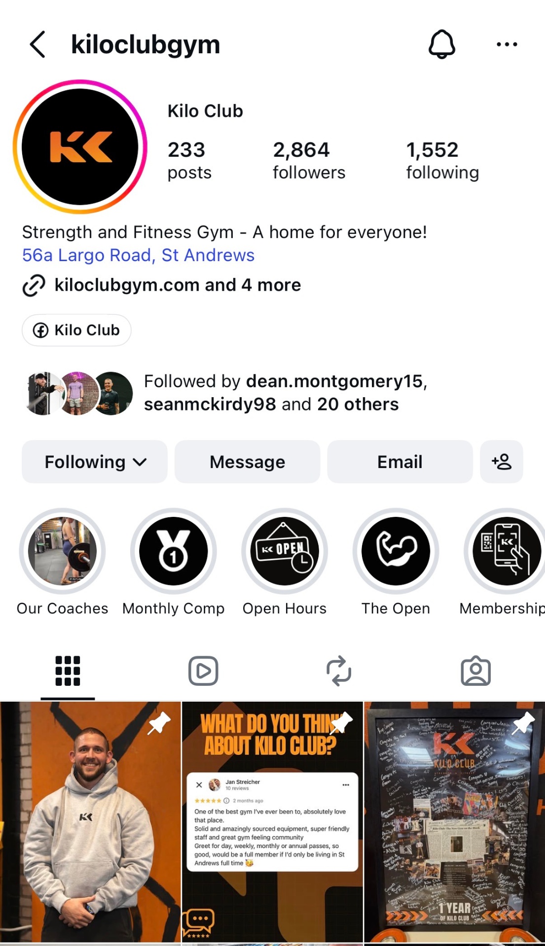 Kilo Club Gym · St Andrews Instagram profile
